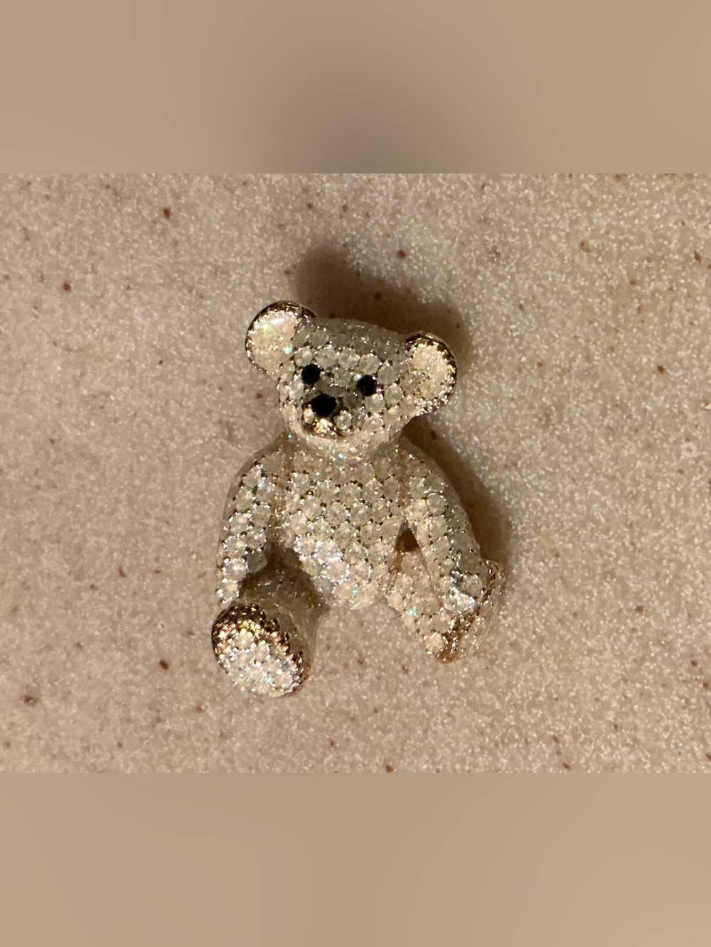 Crystal Teddy Bear Brooch - White and Gold Sparkle